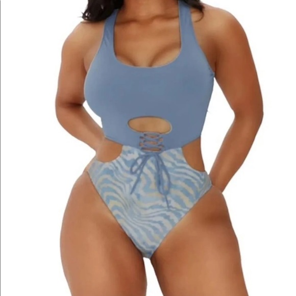 Blue zebra print swimsuit - Picture 1 of 3